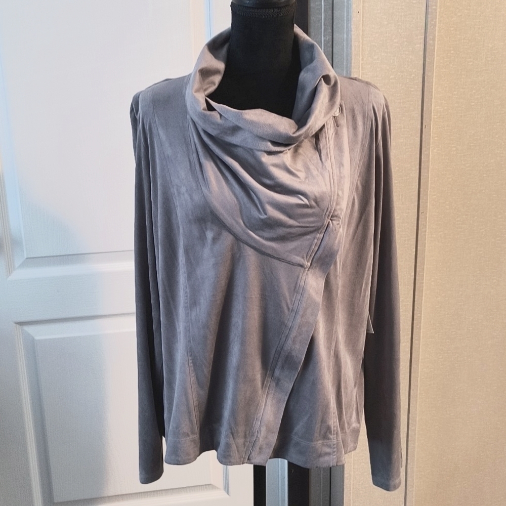 Jessica Simpson Drape front Faux Suede Jacket Size 1X Color Gray